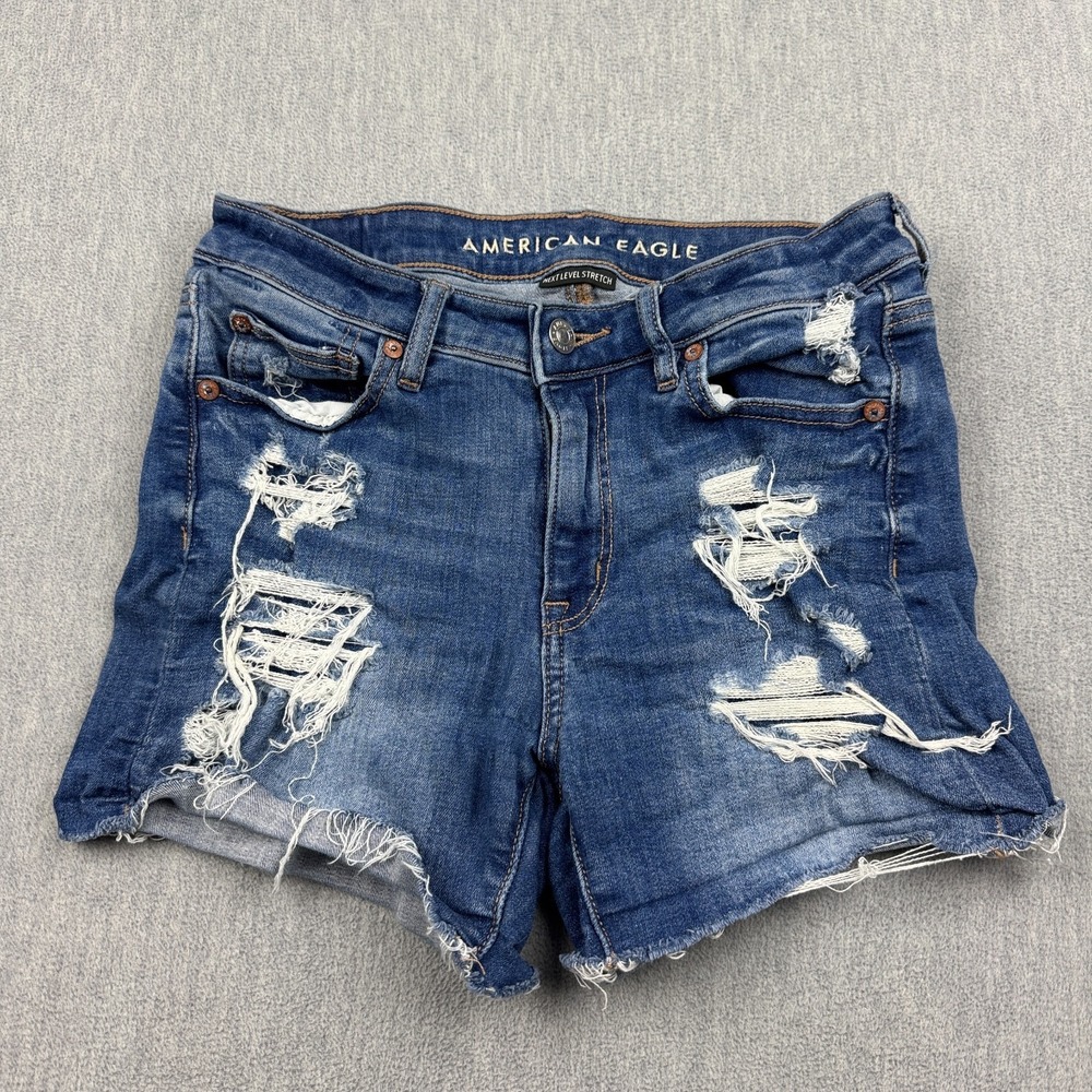 American Eagle Shorts Womens 4 Blue Denim Next Level Stretch High V Rise Shortie